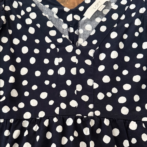 LOFT Navy and White Polka Dot Blouse - Picture 3 of 6